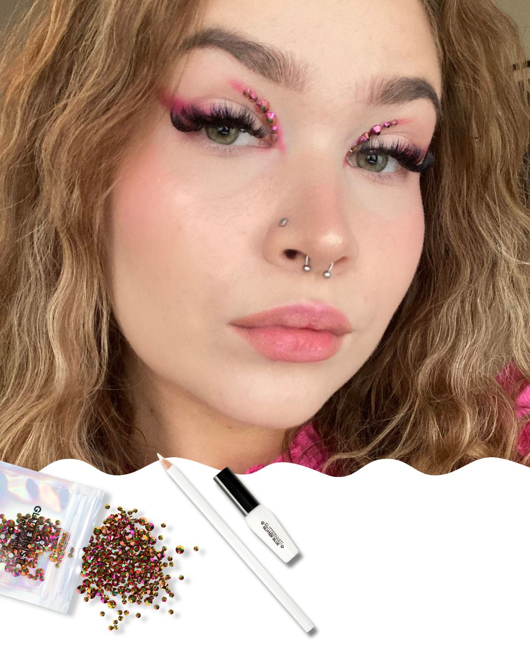 HOLOGRAPHIC PINK EYE GEMS – Osta look settinä